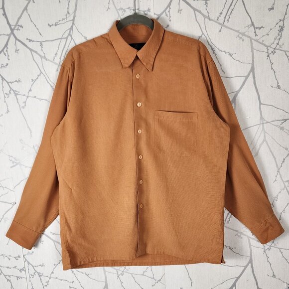 Bugatchi Orange Microchecks Modal Micro Fibre Blend Button Front Shirt - Picture 1 of 5